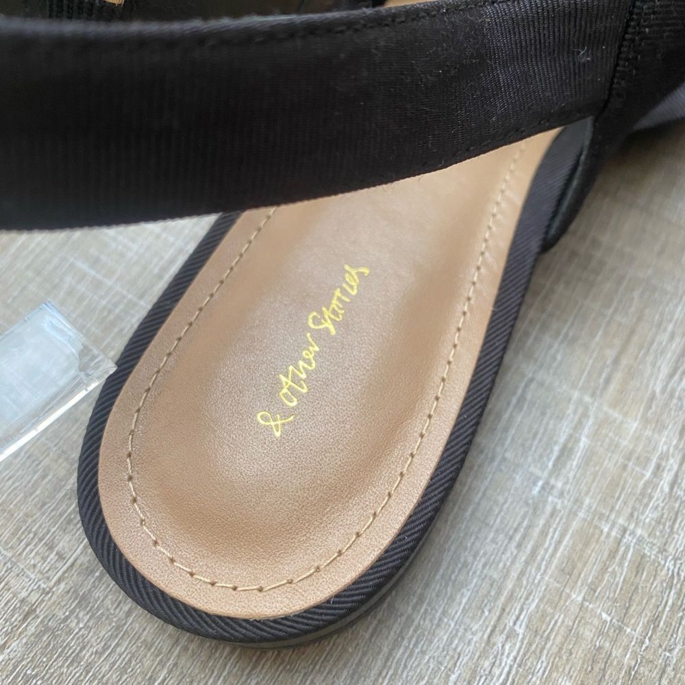 & Other Stories Black Twill Slingback Buckled Sandals Women’s 8 Wide Strap Flats - Picture 10 of 14